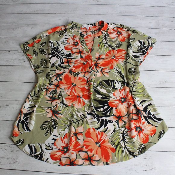 Maison d'Amelie Sleeveless Blouse Size Large Orange Green Black Floral - Picture 1 of 5